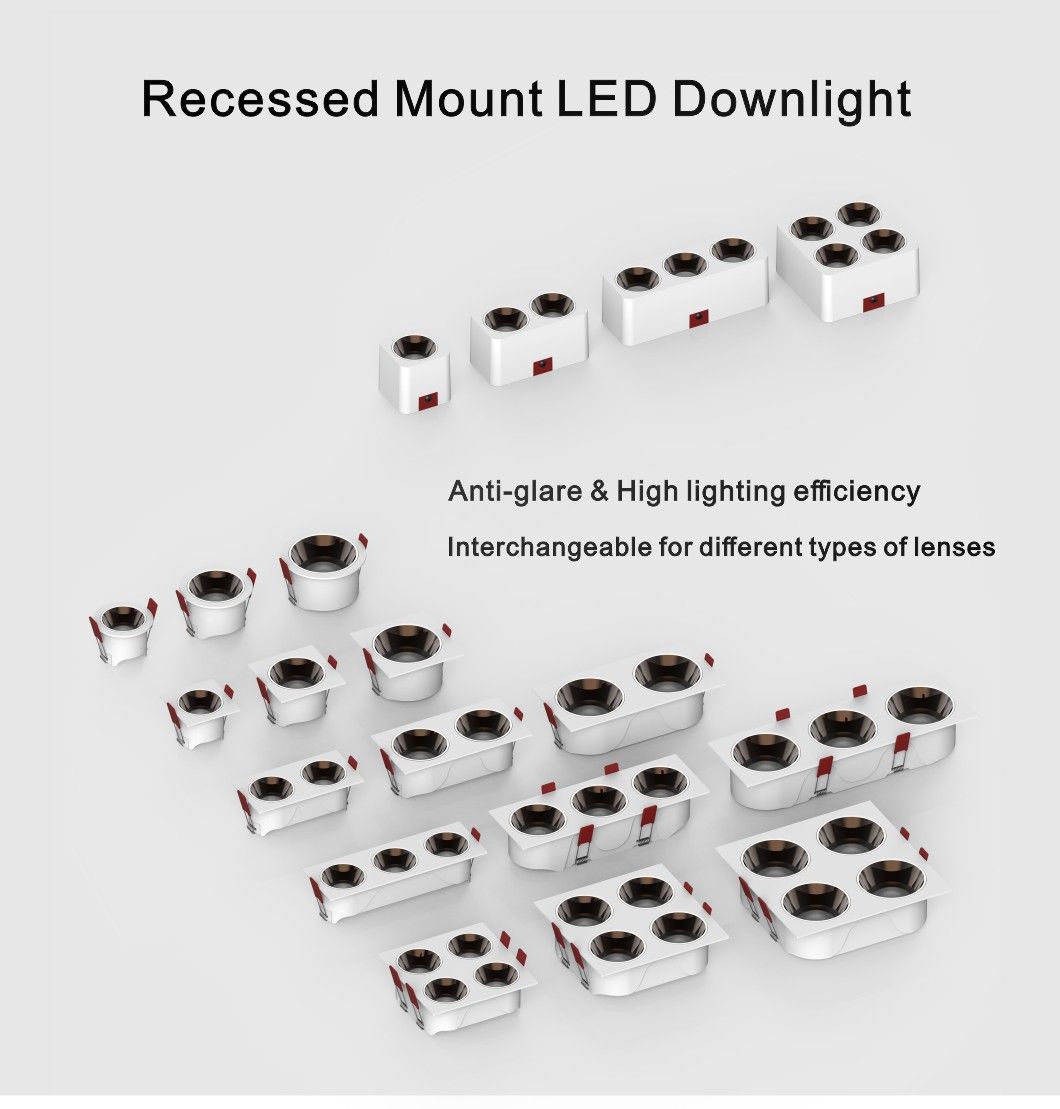 Rectangular White Recessed Trim Mounted LED Single Double Triple Heads COB Square Ceiling Light Downlight Gimbal Spot Light
