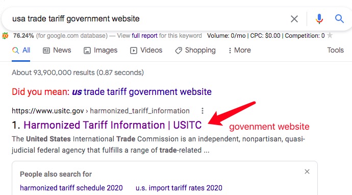USA Trade tariff government website